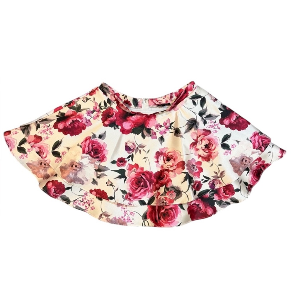City‎ Triangles Floral Satin Skater Skirt – Size 13 (Lined + Tulle Layer)
